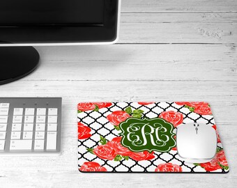 Roses Bouquet Floral Design Personalized Mouse Pad - Choice of Pattern - Teacher Gift, Office - Floral Flower Mousepad