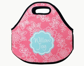 Custom Design Personalized Lunch Tote - Choice of Pattern, Color, Frame & Monogram - Insulated Neoprene Lunch Bag with Handle