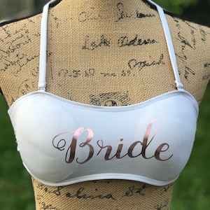 White Personalized Bandeau Swimsuit Top - Bikini, Bathing Suit, Strapless or Halter Top - Choice of Vinyl Color & Font Style - Custom Order