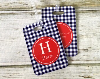 Set of 2 Custom Design Rectangle Luggage Tags (2 Sided) - Personalized w/ Pattern, Color, Frame & Monogram - Bag Tags, Address, Tag