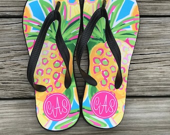 Preppy Collection Personalized Flip Flops - Custom Design Monogram Sandals - Flip Flop Beach Sandals