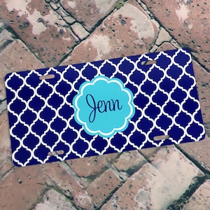 Personalized Custom Design Monogram Car Tag License Plate - Choice of Pattern, Color and Frame - Preppy Vehicle Decoration