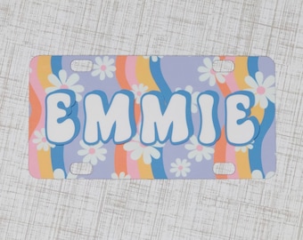 Personalized Groovy Daisy Design Bike Tag License Plate - Choice of Font Style & Color - Hippie Theme Bicycle Decoration
