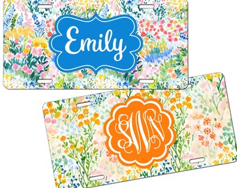 Field of Flowers Design Personalized Car Tag License Plate - 8 Pattern Options - Vanity Plate Gift - Watercolor Wildflowers Floral