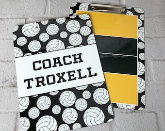Personalized Distressed Volleyballs Pattern & Court Design Dry Erase Clipboard - Coach Gift with Name - Volleyball Field Pitch