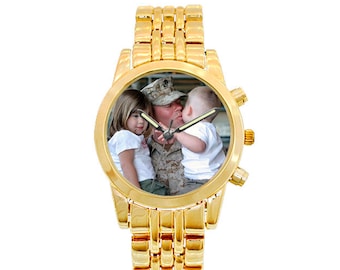 Custom Photo Stainless Steel Boyfriend Watch - Photograph Image - Preppy Gold, Silver or Rosegold Watches Unique Photo Gift