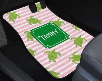 Sea Turtle Collection Personalized CAR MATS for Vehicle - Front or Back Mats - Monogram Floor Mat Tropical Turtles & Flower Designs