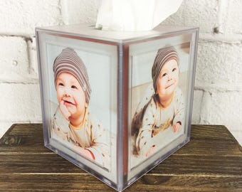 Custom Photo Acrylic Tissue Box Cover - 4 Pictures, Teacher Gift