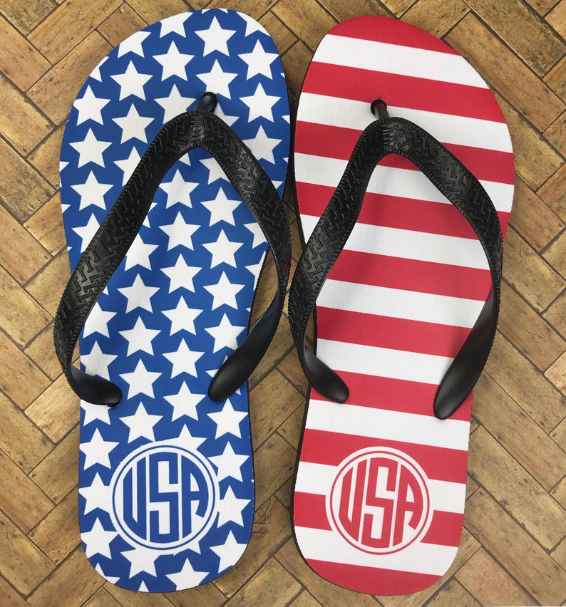 blue and white striped flip flops