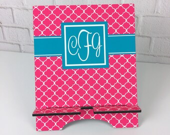 iPad Stand - Personalized Tablet E-Reader Device Holder - Choice of Design, Frame & Monogram - Charging Station - Recipe Book Easel