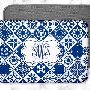 Mexican Tile Design Personalized Dish Drying Mat Pad -  Microfiber Custom Design Kitchen Dish Mat Gift - Blue & White