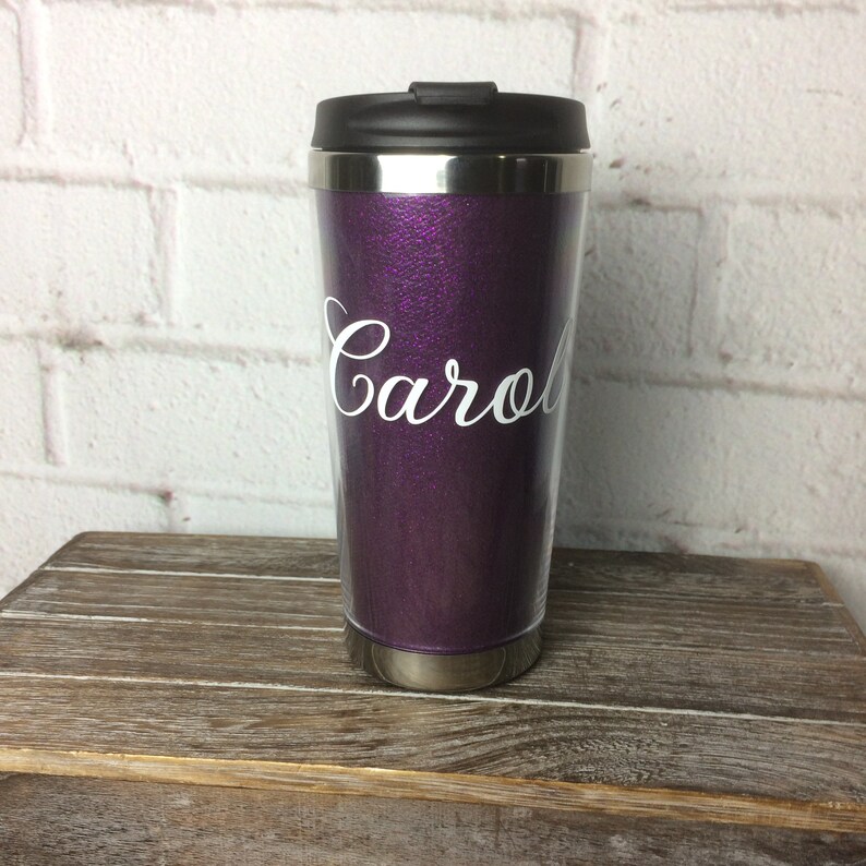 Purple Glitter 16oz Travel Coffee Mug Personalized Monogram Etsy