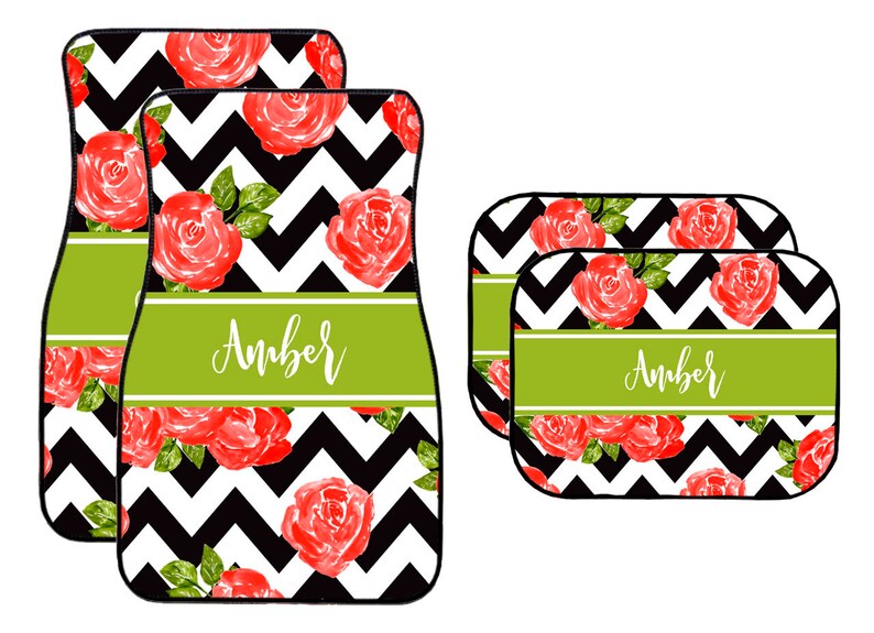 Roses Design Monogram Car Mats For Vehicle Front Or Back Etsy