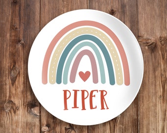Boho Rainbow Design Personalized Polymer Dinner Plate with Name - Birthday Gift, Gifts for Boys, Gifts for Girls - Rainbows