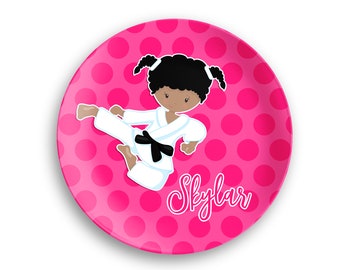 Karate Girl Design Personalized Polymer Kid's Dinner Plate - Design Your Own Plate Birthday Gift with Name