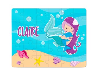 Mermaid Design Jigsaw Puzzle with Name - Personalized, Design Your Own Puzzle Birthday Gift - Gifts for Girls - Cardboard Puzzle in 4 Sizes