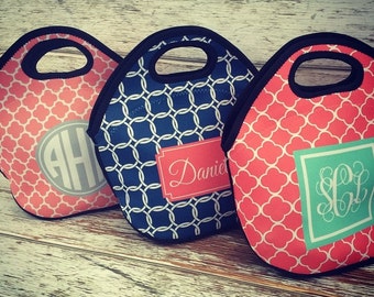 Custom Personalized Lunch Tote - Choice of Pattern, Color, Frame & Monogram - Design Your Own Lunch Bag, Neoprene