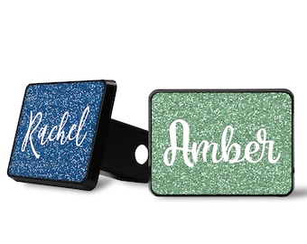 Personalized Glitter Trailer Hitch Cover (Not Real Glitter) - 20 Color Options - Name Custom Truck Vehicle