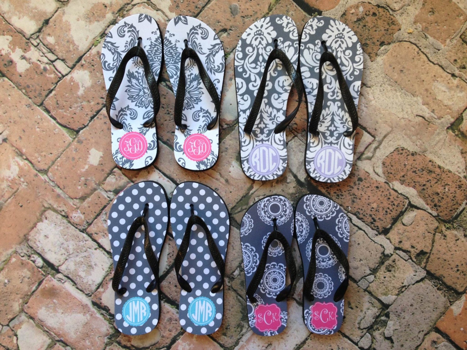 Design Your Own Monogram Flip Flops Custom Choice of Pattern
