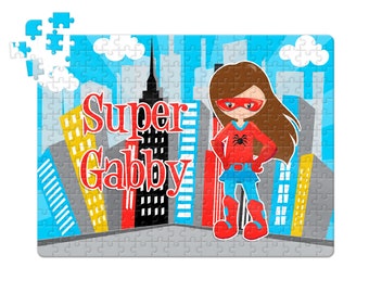 Superhero Girl Design Jigsaw Puzzle with Name - Personalized, Design Your Own Puzzle Birthday Gift - Super Hero Girl in 5 Sizes