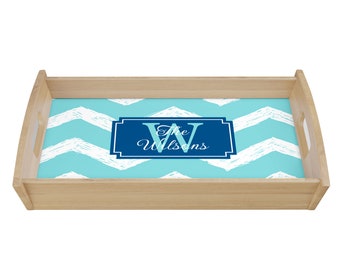 Personalized Oak Wood Serving Tray - Natural Wooden Tray with Custom Insert - Monogram Gift, Housewarming Gift, Hostess Gift