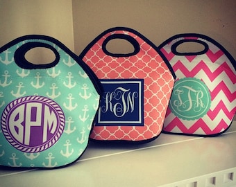 Monogram Neoprene Lunch Tote - Choice of Pattern, Color, Frame & Personalization - Design Your Own Lunch Bag