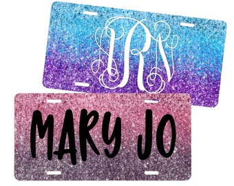 Ombre Speckled Design Car Tag License Plate (NOT Glitter) - Personalized Vehicle Decoration with Name Vanity Tag - 12 Color Options