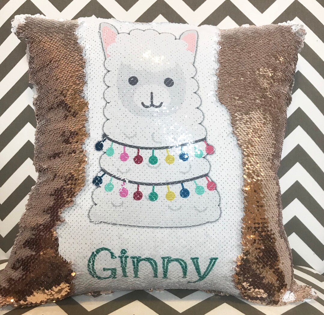 Llama Design Flip Sequin Pillow Personalized Name Throw Pillow W
