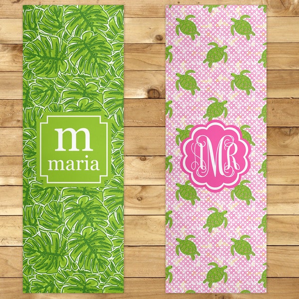 Sea Turtle Collection Personalized Yoga Mat - Exercise Mat, Floor Mat - Choice of 8 Tropical Design - Hibiscus, Monstera Palms