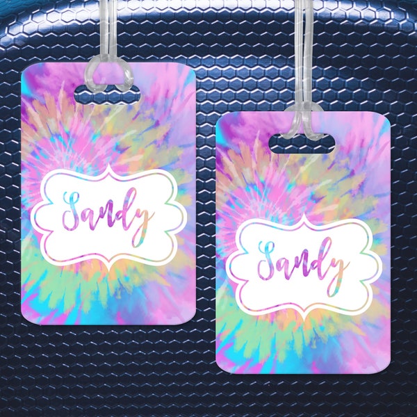 Set of 2 Tie Dye Design Luggage Tags - 24 Design Options - Personalized Double Sided Bag Tag, Bag ID, Address Tag - Hippie Bohemian