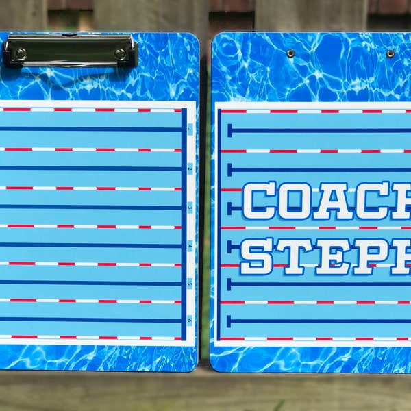 Personalized Lap Pool Design Dry Erase Clipboard - Swimming Team Coach Gift with Name - Swimming Pool Water, Swim Lanes Sports Clip Board