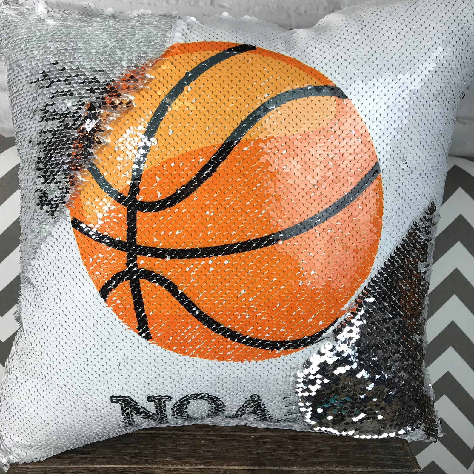 Sports Design Flip Sequin Pillow Personalized Name Etsy