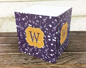 Music Note Cube - Choice of Pattern, Color, Frame, Monogram - Teacher Gift, Office, School Post-it Sticky Notes