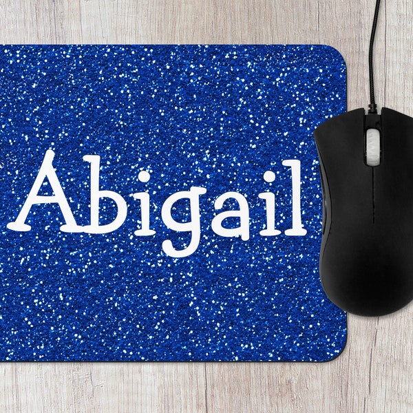 Personalized Glitter Mouse Pad with Name or Monogram (Not Real Glitter)- Teacher Gift, Office Monogrammed Mousepad - 20 Color Options
