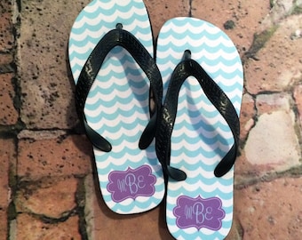 Monogram Custom Design Flip Flops - Choice Pattern, Color, Name & More - Personalized Flip Flop Beach Sandals - Summer Beach Vacation