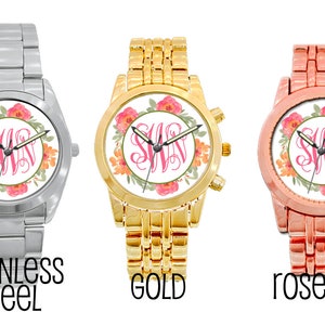 Floral Border Monogram Boyfriend Watch - Choice of Color and Monogram ...