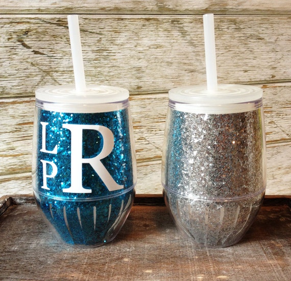 Stemless Wine Glass Glitter Tumbler - 13oz Acrylic Personalized Monogram -  Etsy