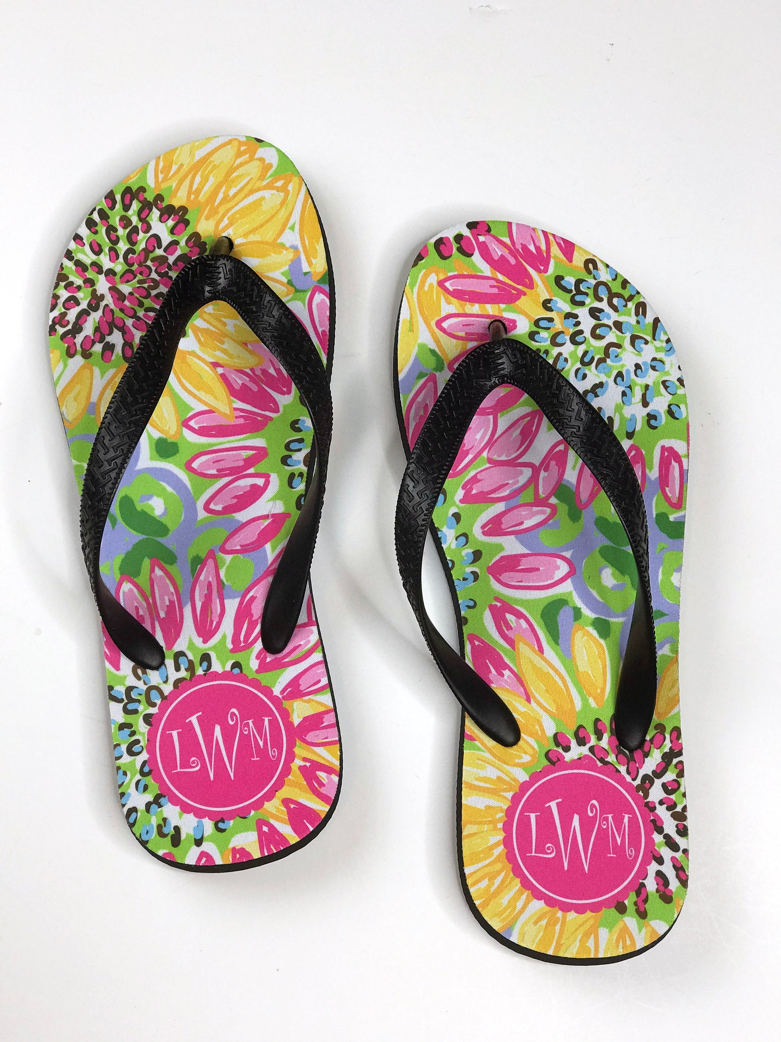 Personalized Preppy Collection Design Flip Flops Sunflower - Etsy