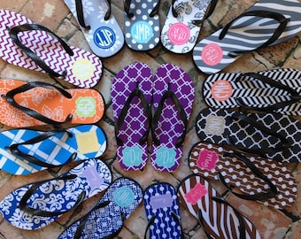 Custom Design Personalized Flip Flops - Choice of Pattern, Color, Name or Monogram  & More - Personalized Flip Flop Beach Sandals
