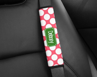 Big Dots Personalized Seat Belt Strap Cover - Customize with Color, Frame, Font, Text - Monogram Seatbelt Strap Cushion Pad Wrap