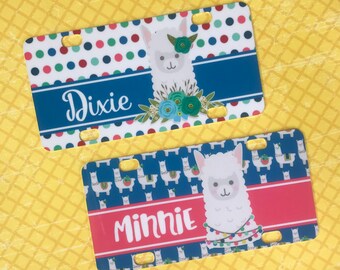 Llama Design Personalized Bike Tag Mini License Plate with Name - Choice of Llamas, Font Styles, Pattern & Color