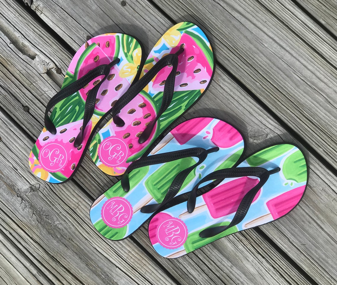 Preppy Collection Personalized Flip Flops - Custom Design Monogram ...
