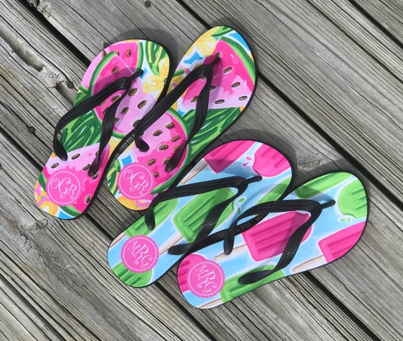 Preppy Collection Personalized Flip Flops Custom Design Monogram
