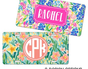 Preppy Field of Flowers Design Personalized Car Tag License Plate - 8 Pattern Options - Vanity Plate Gift - Faux Watercolor Floral
