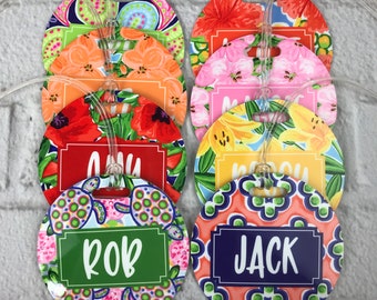 Set of 2 Preppy Collection Personalized Round Luggage Tags (2 Sided) - 40 Pattern Options - Bag Tags, Address, Luggage Tag