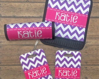 Personalized Luggage Tag & Bag Finder Gift - Choice of Pattern, Frame, Color, Monogram - Double Sided Bag Handle Wrap, Bag ID