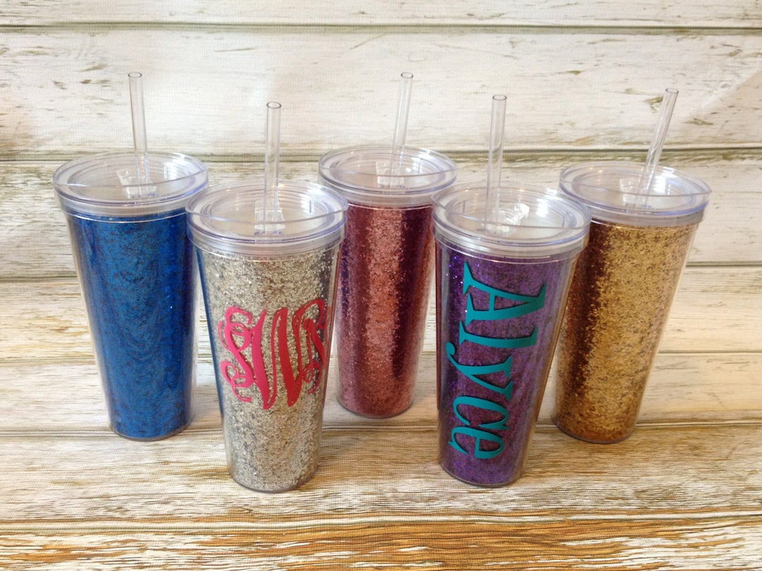 Glitter Tumbler With Straw Personalized Monogram 22oz Double Wall