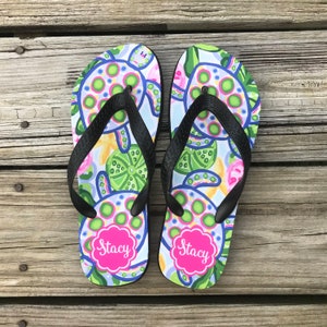 Personalized Preppy Collection Design Flip Flops - Sunflower Monogram Sandals - Flip Flop Beach Sandals - 40 Pattern Options