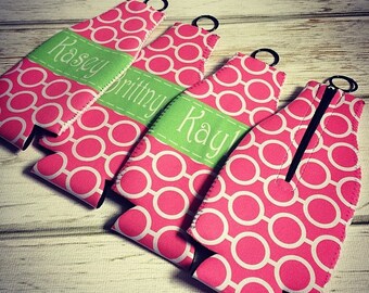 Set of 4 Monogram Bottle Hugger with Zipper - Custom Pattern, Color, & More - Personalized Neoprene Beverage Holder