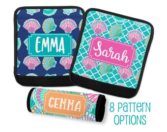 Personalized Seashell Collection Luggage Finder - 8 Pattern Options - Neoprene Handle Wrap - Tropical Shells Nautical